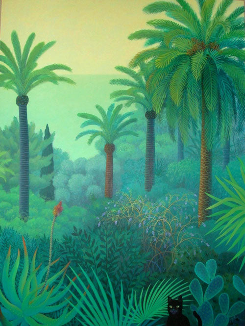 Palm Garden With Black Cat