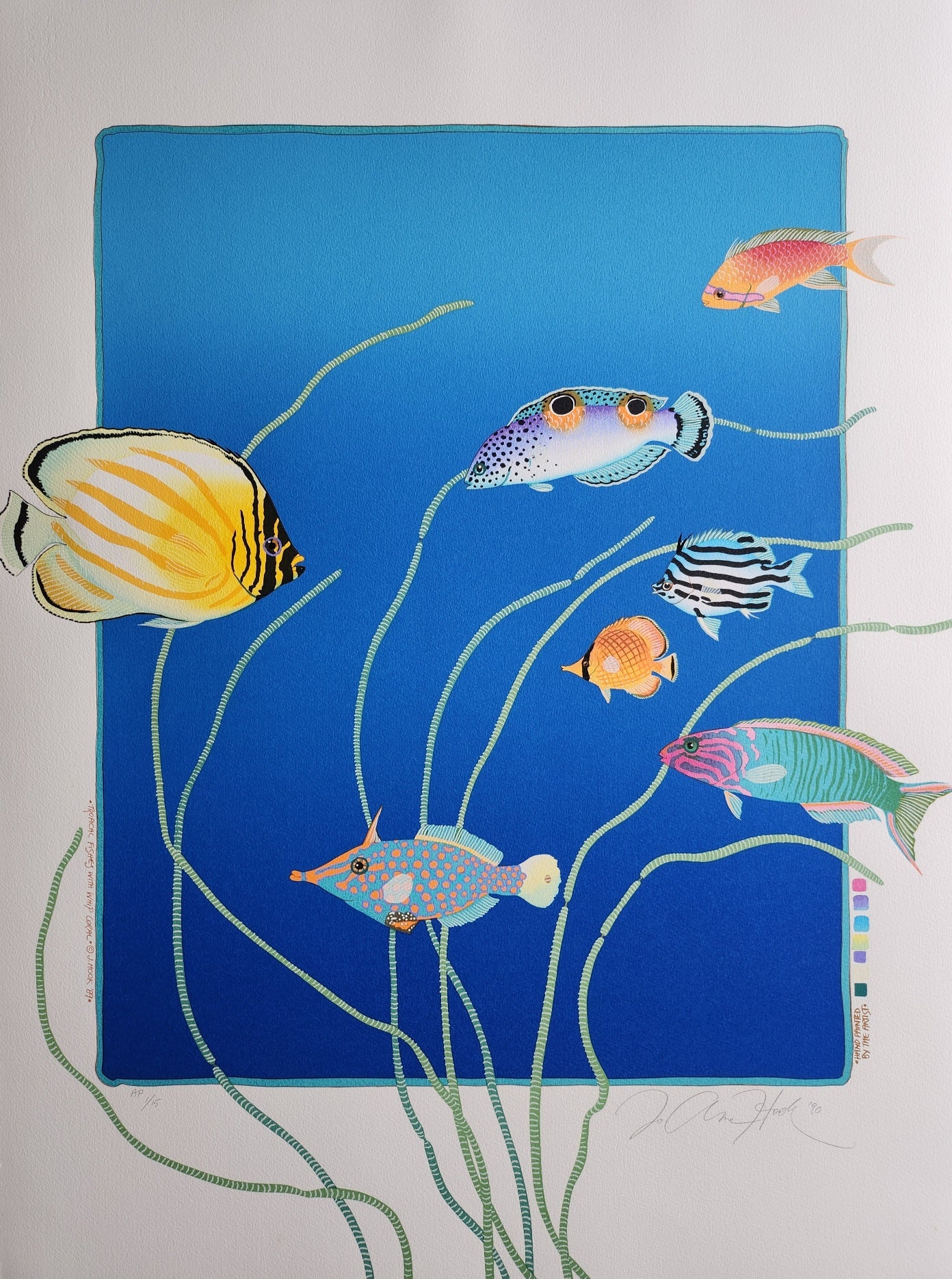 Hand made silk screen print on archival paper  with 7 colours added by the artist.