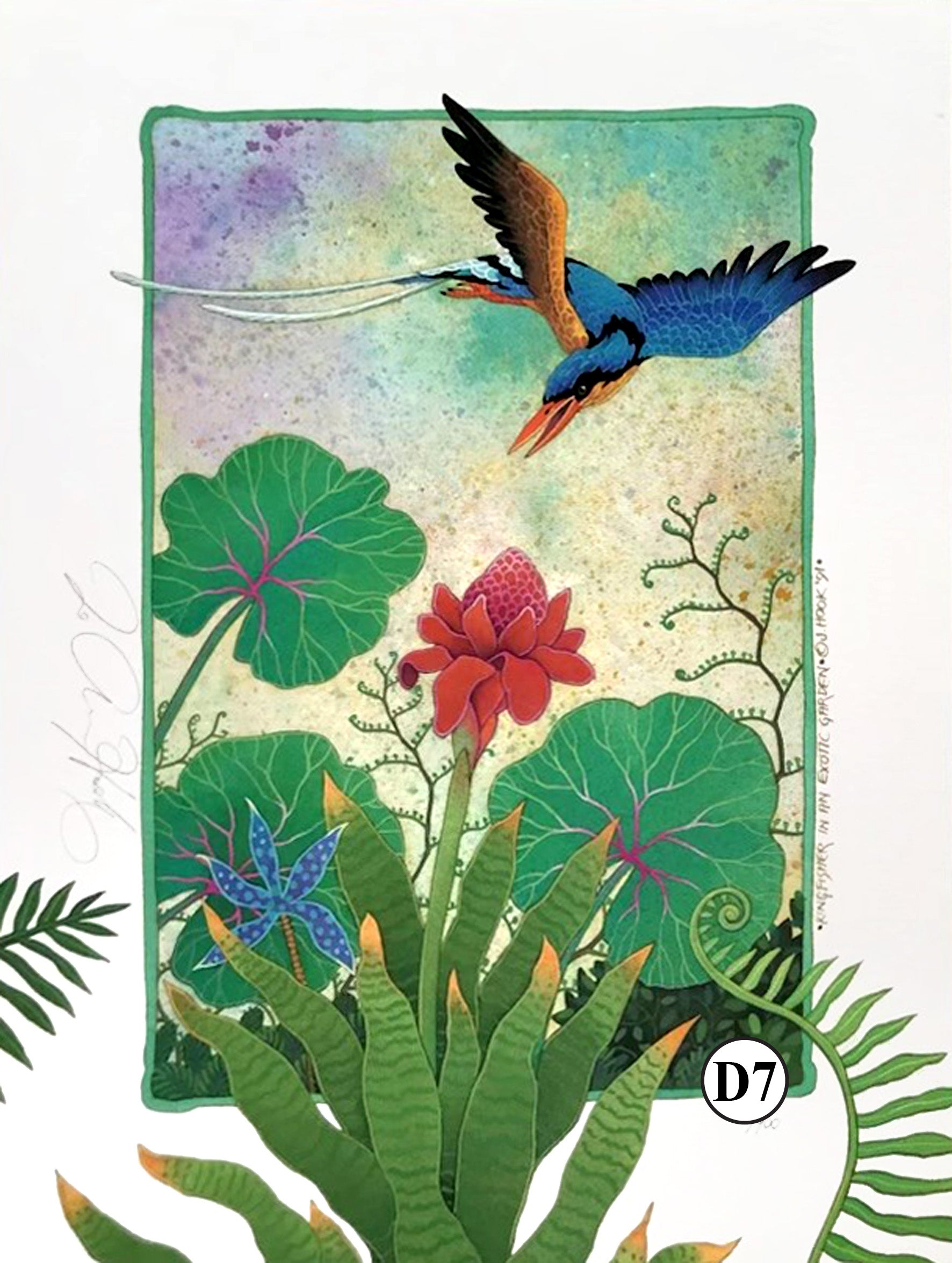 D7-'Kingfisher in Exotic Garden'