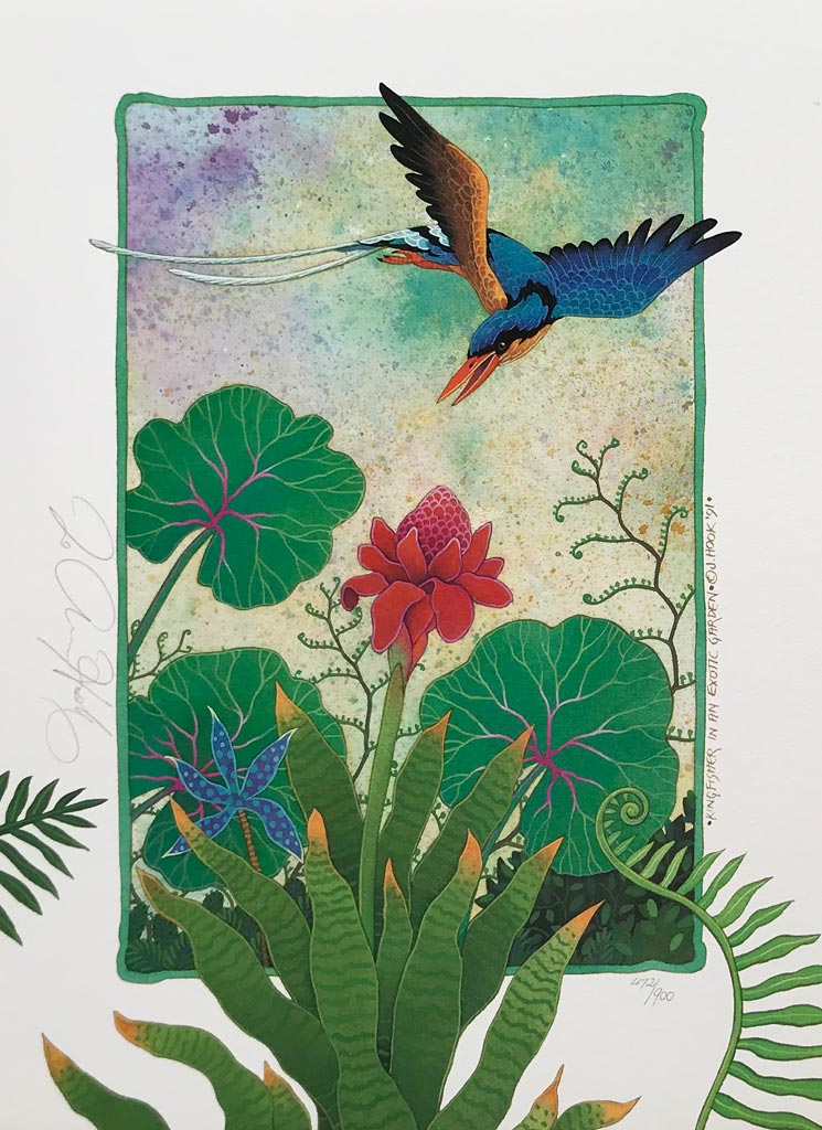D7-'Kingfisher in Exotic Garden'